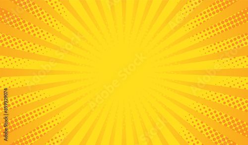 orange and yellow radiation comic background. sunshine advertising banner. pop art texture. color halftone backdrop copy space. vector illustration flat design.