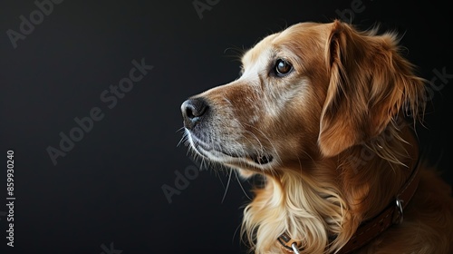 a dog portrait on dark background