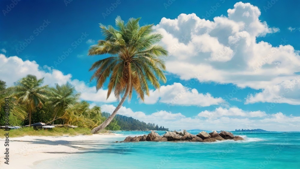 Fototapeta premium Gorgeous Tropical Beach Background Image. Made with Generative AI Technology