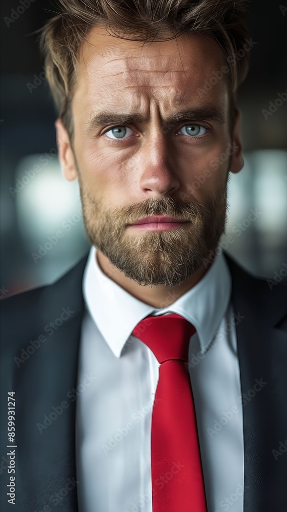 A man in a suit and red tie. A man in a suit and red tie.