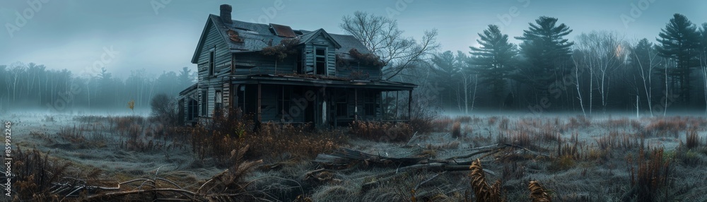 Experience the gloomy and chilling ambiance of a haunted house, eerie and abandoned, with a creaky porch and broken windows. Experience the gloomy and chilling ambiance of a haunted house, eerie and abandoned, with a creaky porch and broken windows.
