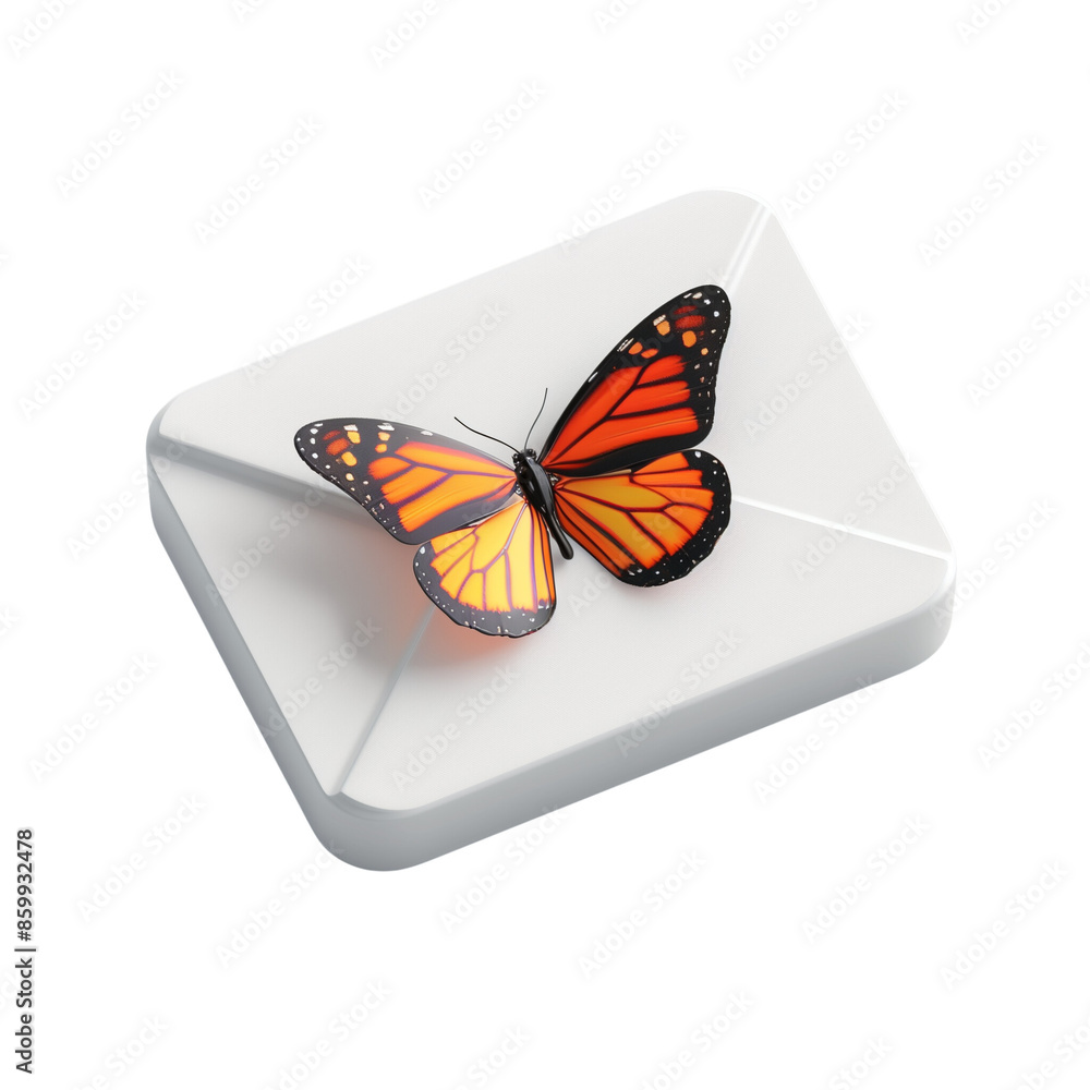 ux email icon of a monarch butterfly sitting on top of an email, cute ...