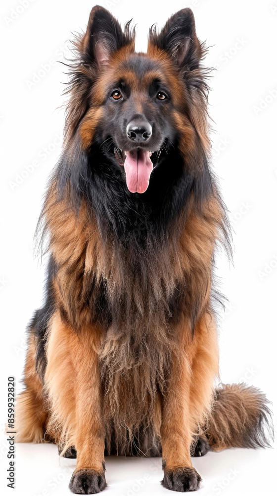 dog with a black nose and tongue sticking out sitting in the white room dog with a black nose and tongue sticking out sitting in the white room