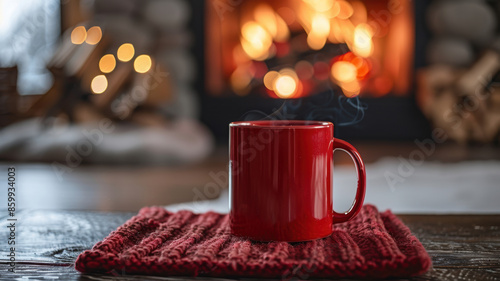 Wallpaper Mural Red Mug on Table with Couple by Fireplace Torontodigital.ca