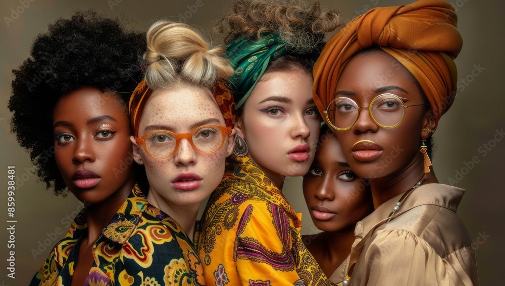 Diverse group of women in colorful clothing Diverse group of women in colorful clothing