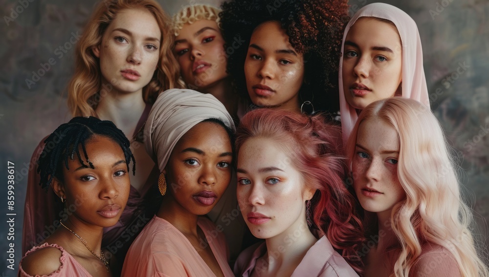 Diverse group of women posing together Diverse group of women posing together