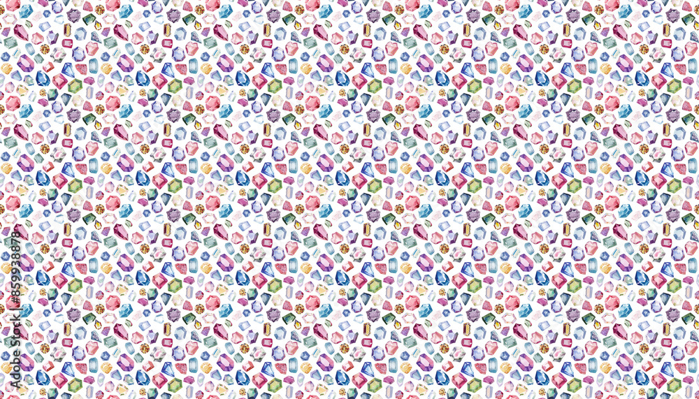 A pattern of colorful gemstones scattered on white background, arranged in random patterns, with no clear outline or shape A pattern of colorful gemstones scattered on white background, arranged in random patterns, with no clear outline or shape