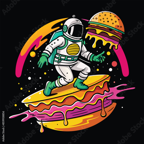 Skating astronaut graphic t-shirt design ready for print, spaceman symbol, outer space, moon. vector illustration