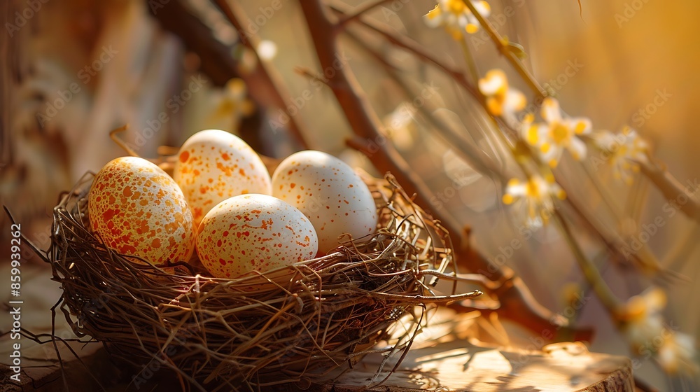 Obraz premium chicken eggs for easter holiday coloring in an orange textured soft box on a wooden table
