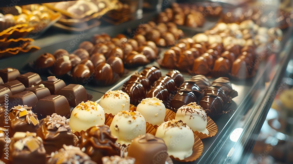 Chocolate pralines in a swiss confiserie Chocolate pralines in a swiss confiserie