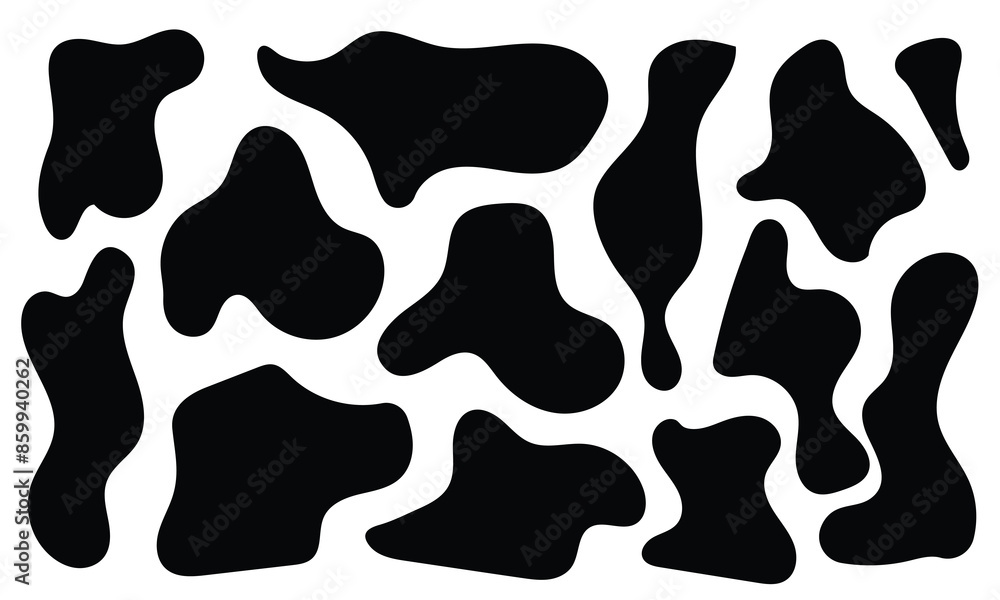 Set of different blotch shapes. Random abstract liquid shapes, round abstract organic elements. Pebble, drops and blobs silhouettes. Simple rounded shapes. Vector illustration in eps 10. Set of different blotch shapes. Random abstract liquid shapes, round abstract organic elements. Pebble, drops and blobs silhouettes. Simple rounded shapes. Vector illustration in eps 10.