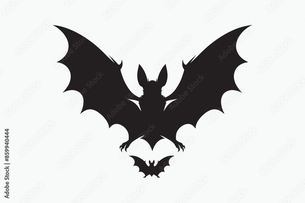 A vector silhouette of a bat with a white background A vector silhouette of a bat with a white background