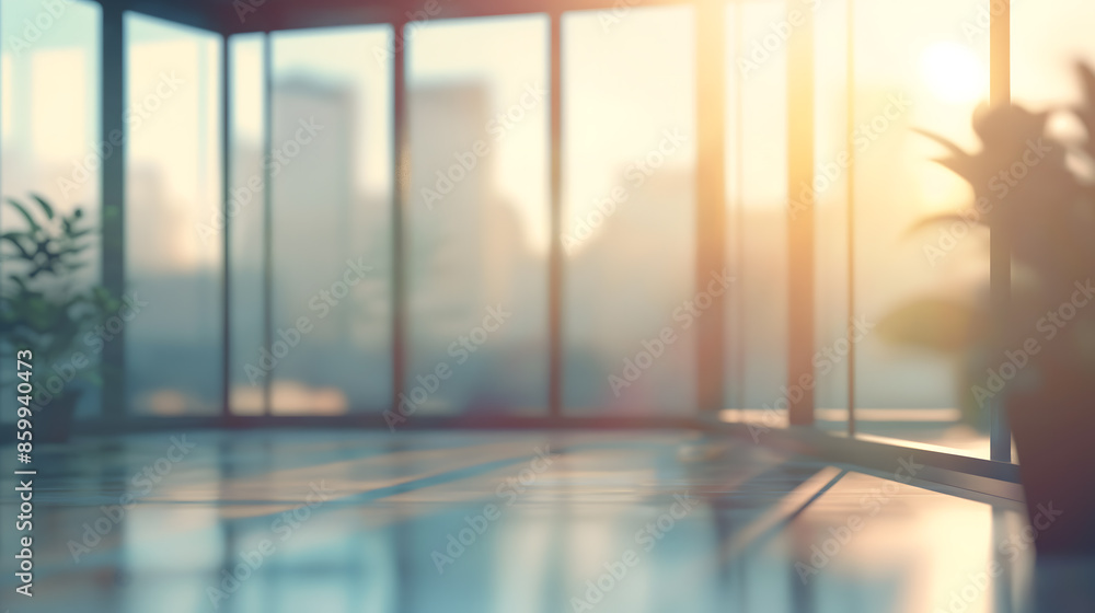 Warm Twilight Glow Illuminates Modern Office Interior Warm Twilight Glow Illuminates Modern Office Interior