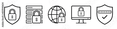 cyber security icon set. data and network protection symbol for app, ui, website. computer and technology protection vector icons on transparent background.