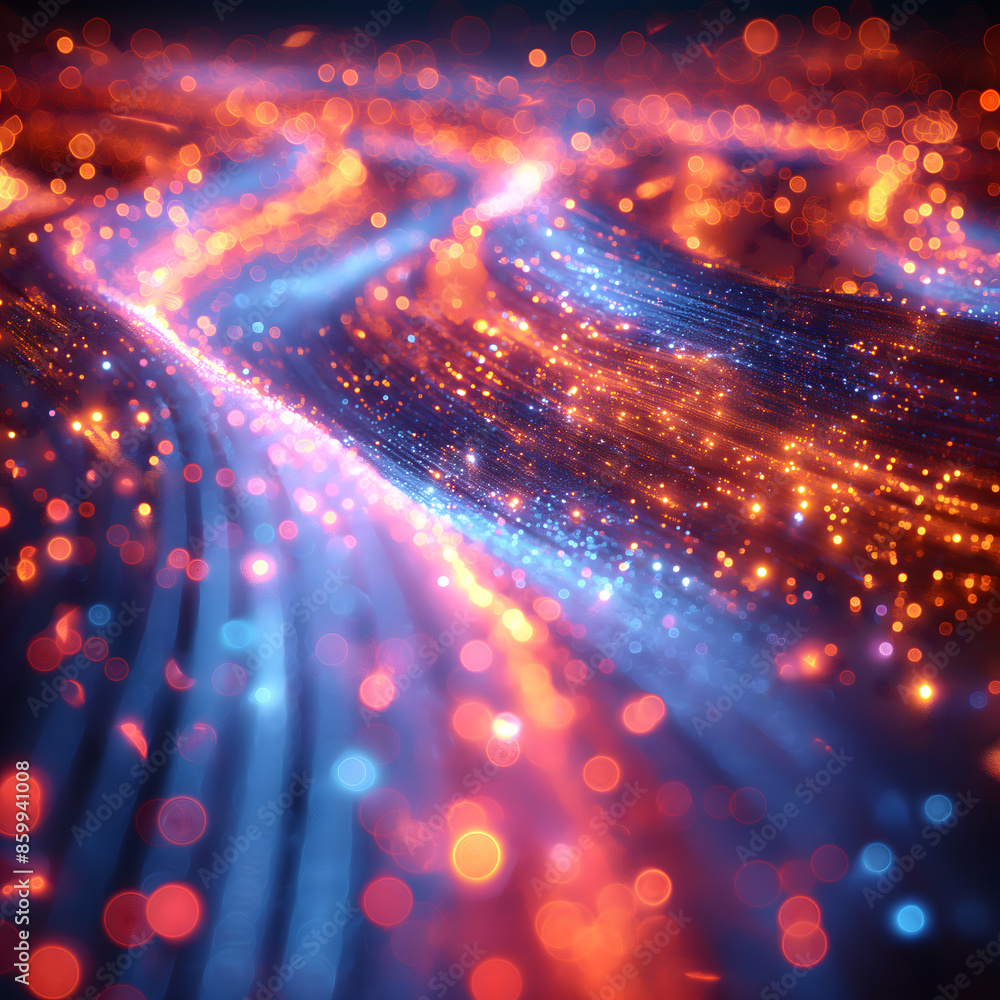 Obraz premium Abstract Glowing Particles Wave Background with Bokeh Lights