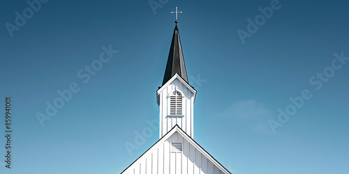 Título: Torre da igreja contra o céu azul photo