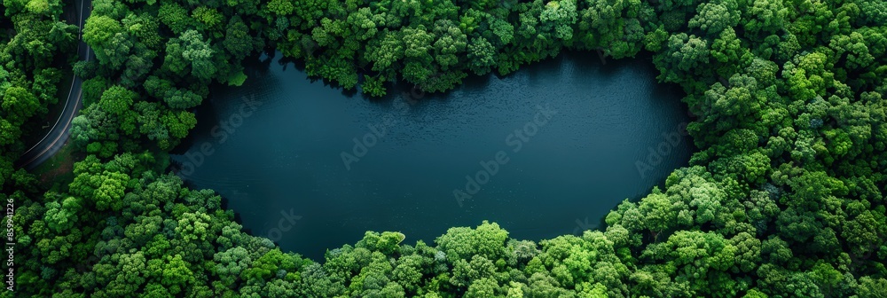 Aerial View of a Lake Surrounded by Lush Green Forest Aerial View of a Lake Surrounded by Lush Green Forest