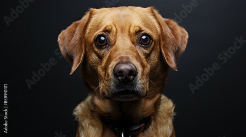 a dog portrait on dark background