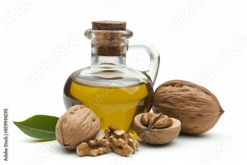 Walnut oil photo on white isolated background