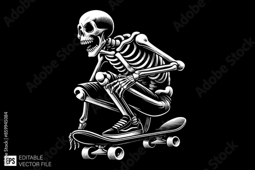 Skeleton playing skateboard vector design