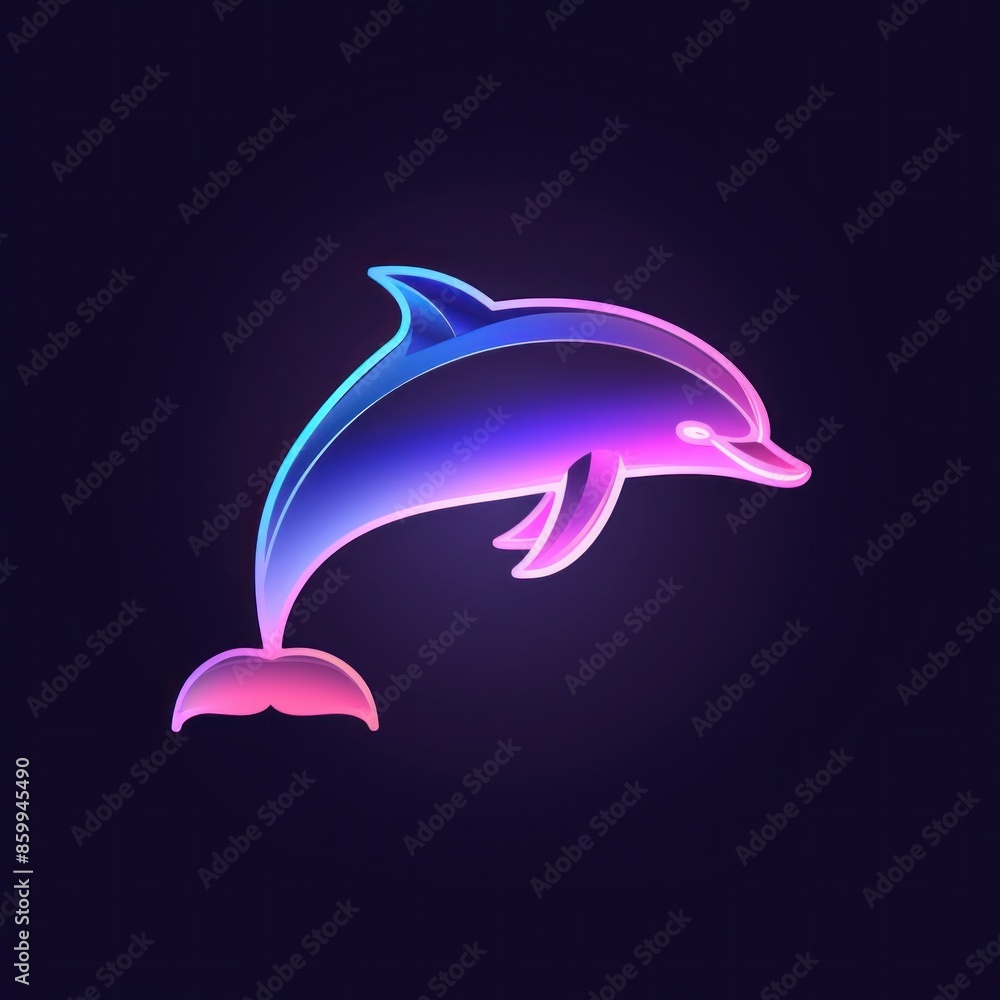 Obraz premium Vibrant Neon Dolphin Logo on a Dark Background Illustrating Digital Artistry