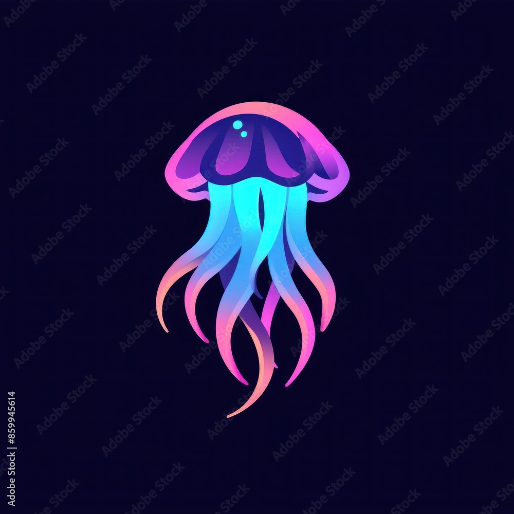 Vibrant Neon Jellyfish Illustration With a Flat Design Against a Dark Background Vibrant Neon Jellyfish Illustration With a Flat Design Against a Dark Background