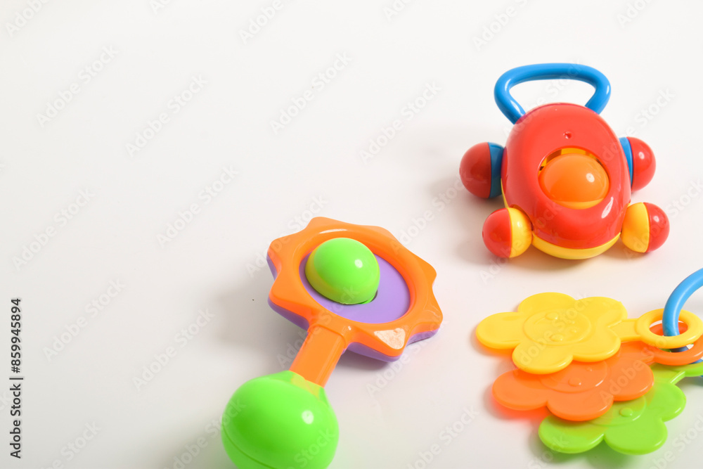 Baby rattles, A colorful baby toys isolated on white background Baby rattles, A colorful baby toys isolated on white background