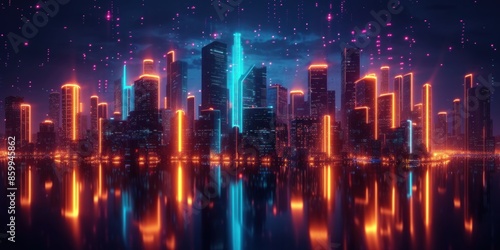 Wallpaper Mural Neon Lights Illuminate a Futuristic Skyline at Dusk in a Modern Cityscape Torontodigital.ca