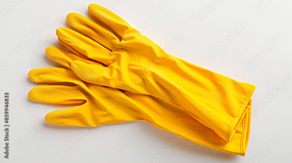 Rubber Dish Washing Gloves Set Out on Clean White Background for Household Chores Concept Rubber Dish Washing Gloves Set Out on Clean White Background for Household Chores Concept