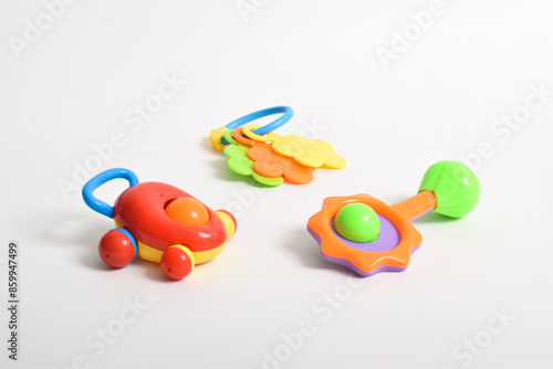 Baby rattles, A colorful baby toys isolated on white background