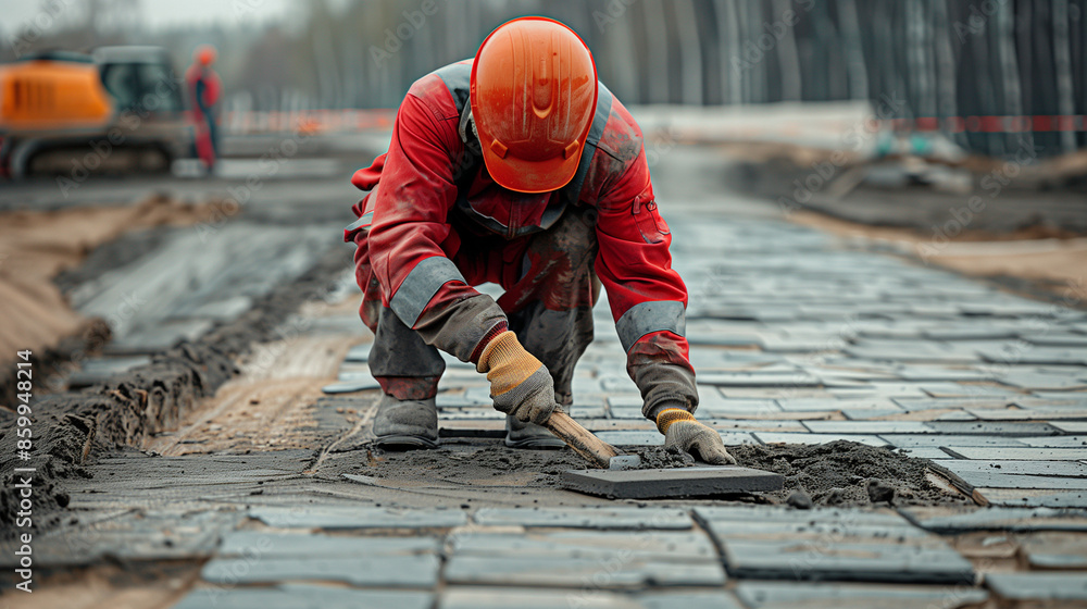 Crouched Worker Laying Paving Stones at Construction Site, Why You Should Hire a Professional Crouched Worker Laying Paving Stones at Construction Site, Why You Should Hire a Professional