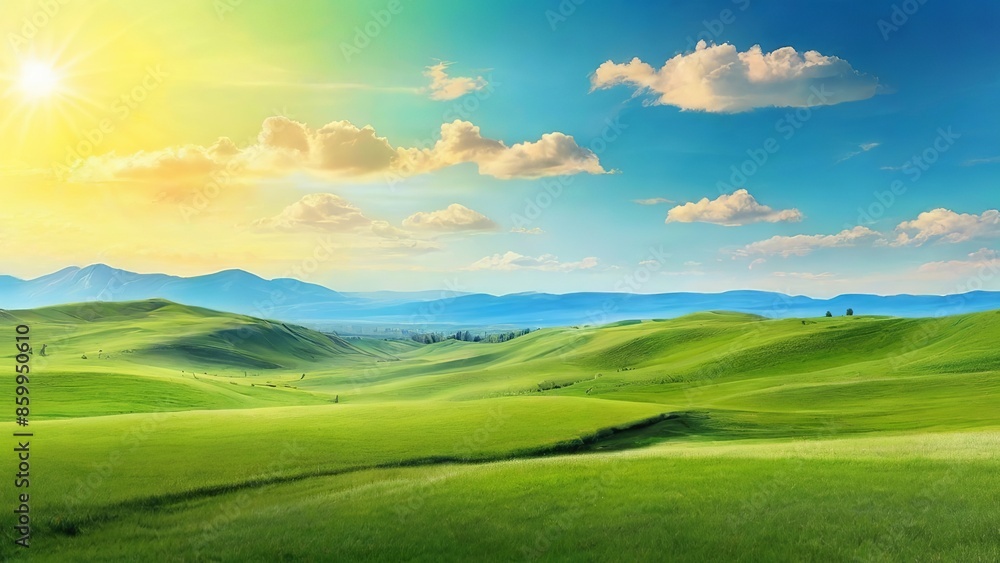 Serene Panoramic View - Lush Green Field. Made with Generative AI Technology Serene Panoramic View - Lush Green Field. Made with Generative AI Technology