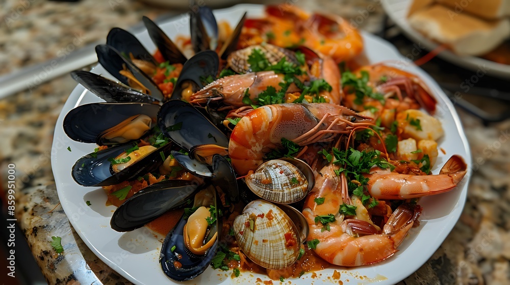 Homemade lunch plate of shellfish Homemade lunch plate of shellfish