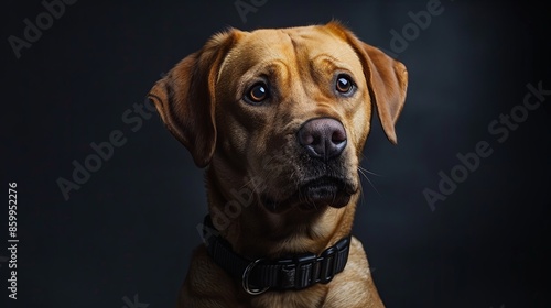 a dog portrait on dark background