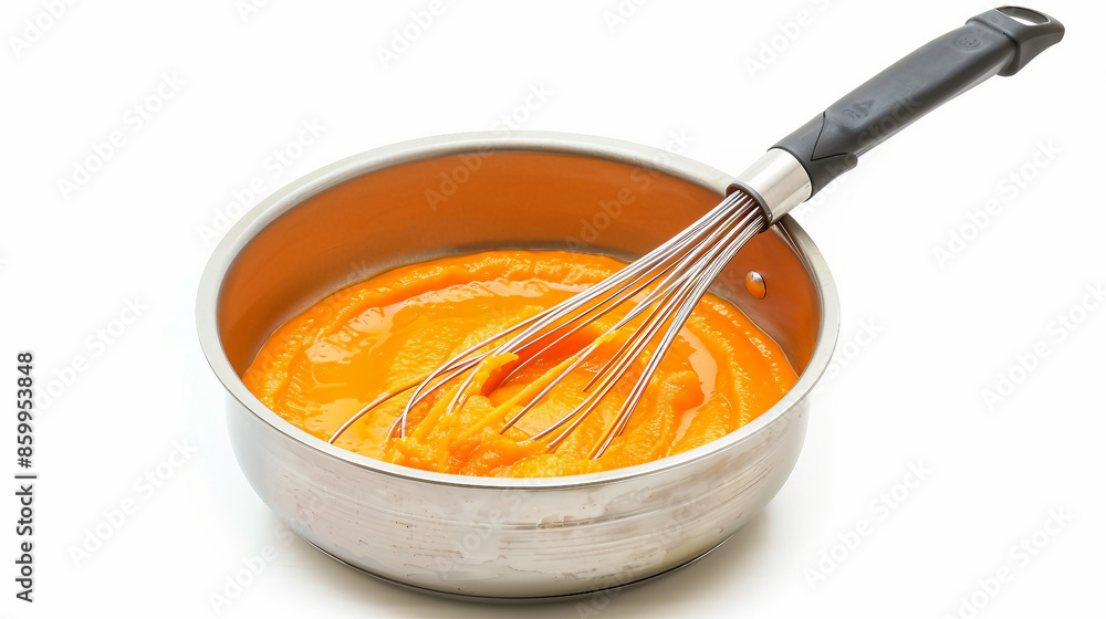 Cooking Pumpkin Puree in a Sauce Pan with Whisk - Culinary Autumn Concept Cooking Pumpkin Puree in a Sauce Pan with Whisk - Culinary Autumn Concept