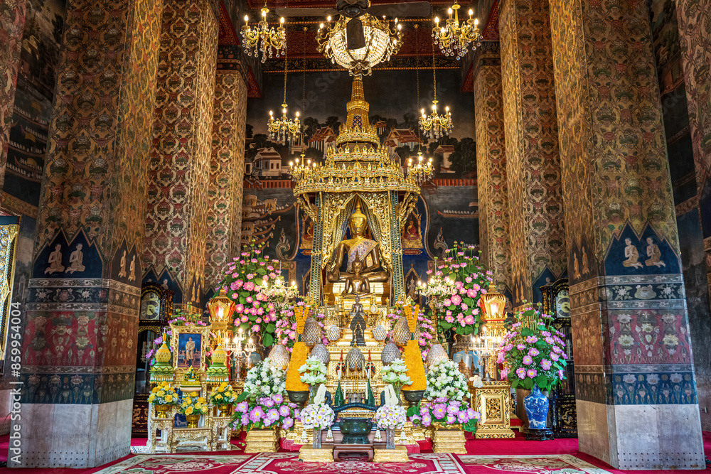 Fototapeta premium One landmark of Wat Patumwanaram in Bangkok, Thailand. A place everyone in every religion can visit.