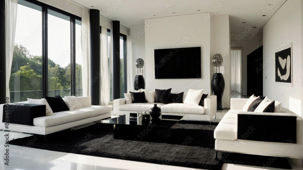 Fototapeta premium modern living room with white and black combo