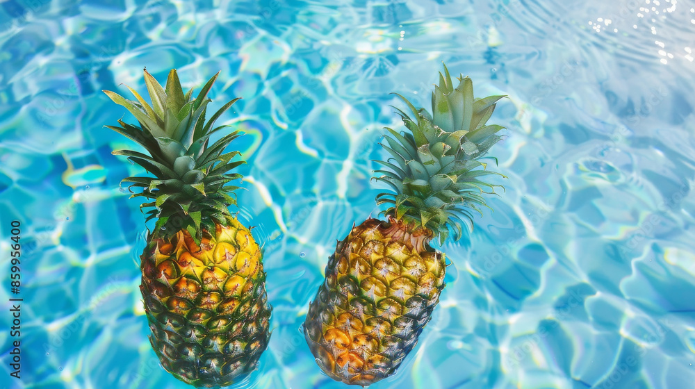 Pineapples Floating in Clear Blue Pool
Pineapples Floating in Clear Blue Pool