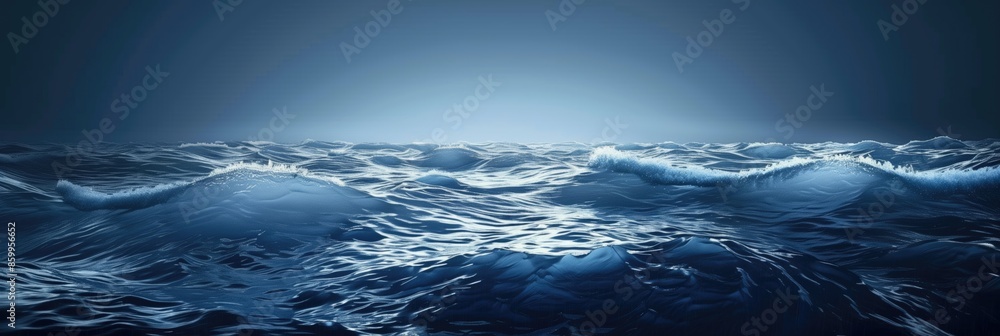 Fototapeta premium Smooth clear water ocean wave on dark blue background