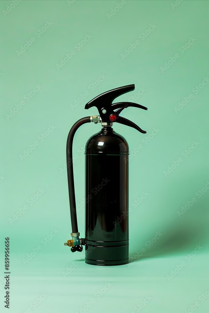 Obraz premium A black fire extinguisher on a green background.