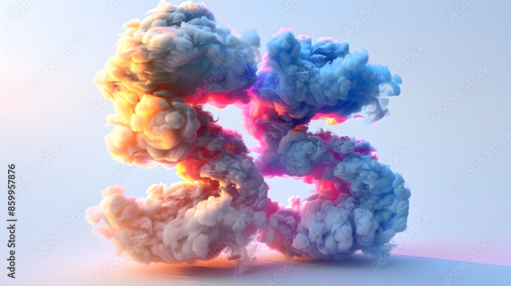 Fototapeta premium Vibrant Colorful Clouds Forming the Number 5 with Sunset Hues on Isolated White Background