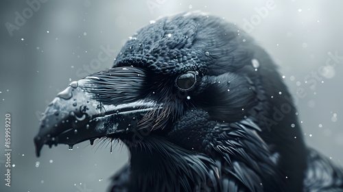 abstract dark background concept with black raven photo