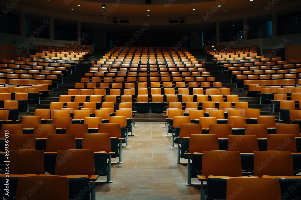 Naklejka premium Gold-Toned Governance: Regulatory Insights in Public Policy Lecture Hall