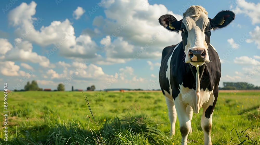 single dutch heifer cow in a field looking single dutch heifer cow in a field looking