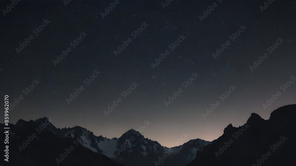 Naklejka premium A dark silhouette of a mountain range against a star-studded sky.