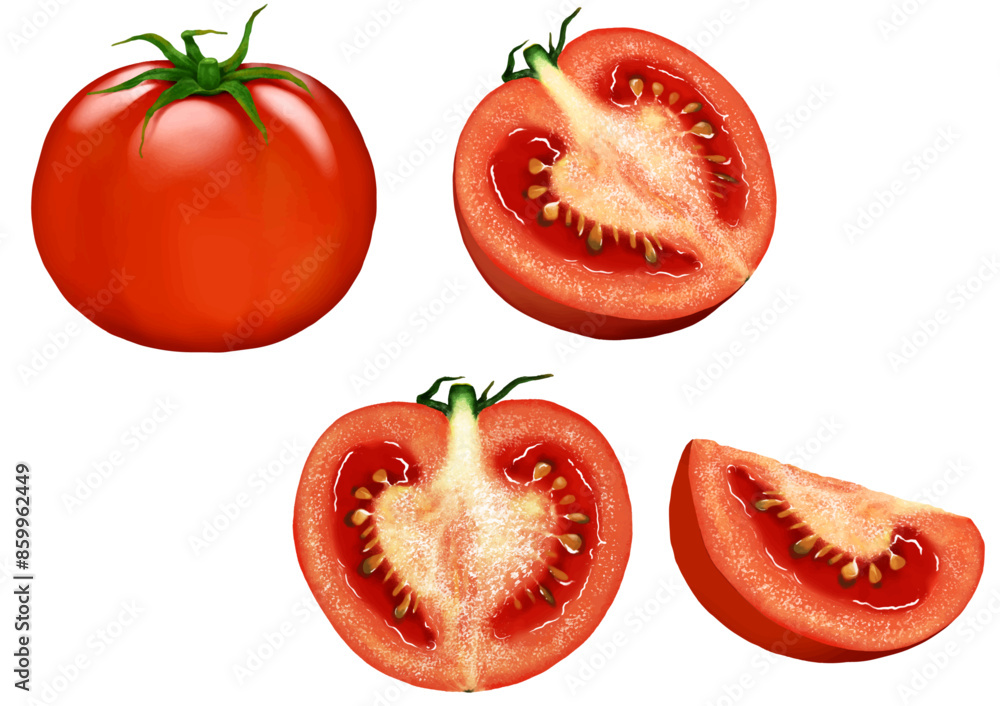 ベクター   トマト　丸ごと一個　半分　断面　