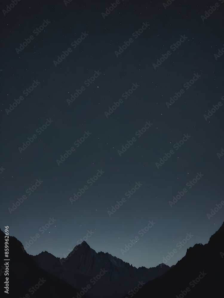 A dark silhouette of a mountain range against a star-studded sky. A dark silhouette of a mountain range against a star-studded sky.