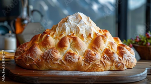 Bread mountain shaped like Makalu, realistic, crispy crust, high detail, truetolife coloring photo