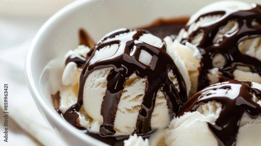 Vanilla Ice Cream Drizzled with Chocolate Sauce Vanilla Ice Cream Drizzled with Chocolate Sauce