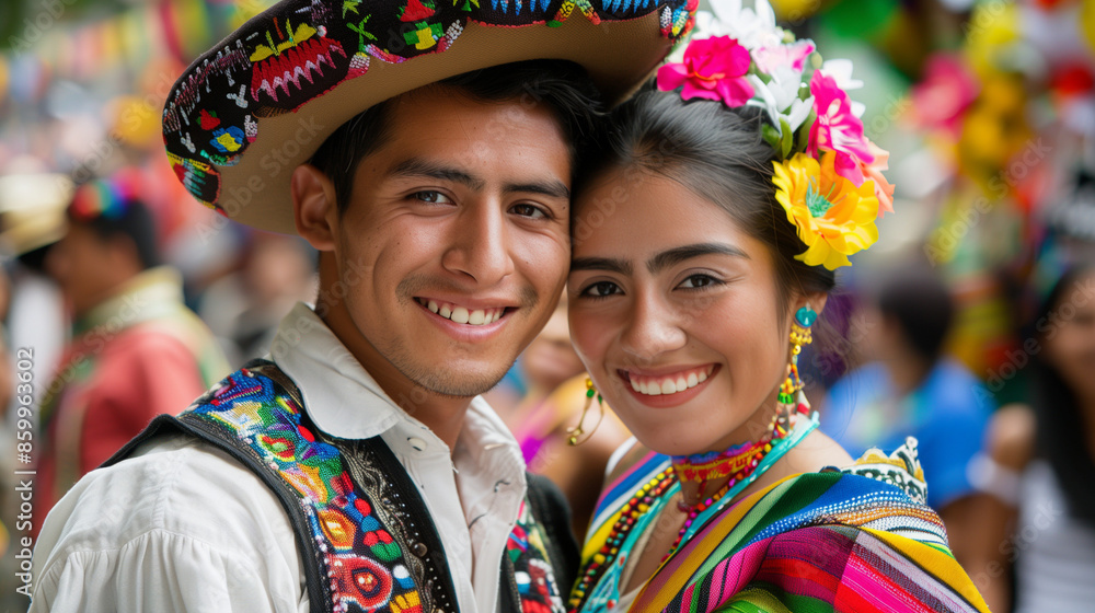 young couple at the Fiesta de Santiago festival, they wear traditional costumes with bright smiles,Ai generated Images young couple at the Fiesta de Santiago festival, they wear traditional costumes with bright smiles,Ai generated Images
